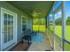 Inviting screened-in porch with neutral floors, blue rug, and furniture perfect for outdoor relaxation at 2601 Riverridge Ct # A, Moncks Corner, SC 29461