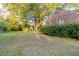 Expansive backyard with mature trees, lush greenery, and an outbuilding at 2736 Star Drive, North Charleston, SC 29406