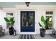 Inviting front porch with double doors, potted plants, and a charming blue ceiling at 566 Wading Pl, Daniel Island, SC 29492
