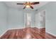 Spacious bedroom features hardwood floors, a ceiling fan, and natural light at 700 Daniel Ellis Dr # 3108, Charleston, SC 29412