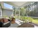 Relaxing screened-in patio overlooking a green backyard, perfect for enjoying nature at 704 Kilarney Rd, Summerville, SC 29483