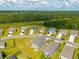 Aerial view of a street showcasing various home exteriors with well-kept lawns and parked cars along the roadside at 1032 Peridote Way, Ladson, SC 29456