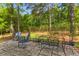 Serene backyard featuring a patio dining set and cozy seating amidst mature trees at 129 Martins Point Dr, Wando, SC 29492