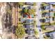 An aerial shot displays houses with backyard patios in a friendly residential neighborhood at 1821 Towne St, Johns Island, SC 29455