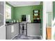 Compact kitchen with stainless steel appliances, grey cabinets, and updated flooring at 286 Mallard Lake Rd, Dorchester, SC 29437