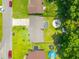 Aerial view of the property shows the roof, yard, patio, trampoline, and surrounding neighborhood at 439 Temple Rd, Ladson, SC 29456