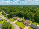 An aerial view of a neighborhood with tree-lined streets and well-maintained homes under a cloudy blue sky at 439 Temple Rd, Ladson, SC 29456