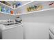 Bright laundry room features a modern washer, ample shelving, and organized storage space at 439 Temple Rd, Ladson, SC 29456