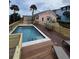 Private pool with deck area, lounge chairs, palm trees, and home in the background at 509 W Ashley Ave, Folly Beach, SC 29439