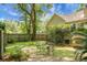 Secluded backyard with wrought iron furniture, lush greenery, and privacy fence at 652 Spinner Cir, Mount Pleasant, SC 29464