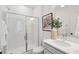 Clean, bright bathroom with glass-enclosed shower, white subway tile, and a modern vanity with stylish accents at 766 Maynard Ln, Summerville, SC 29486