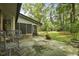 Outdoor space features metal chairs, concrete patio, and beautiful green backyard at 96 King Charles Cir, Summerville, SC 29485