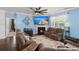 Cozy living room with a fireplace, TV, ceiling fan, and comfortable seating on top of tile-patterned rug at 106 Claremont Ct, Summerville, SC 29486