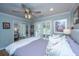 Comfortable bedroom with ceiling fan, plantation shutters, hardwood floors, and ensuite bath at 1098 Blue Marlin Dr, Charleston, SC 29412