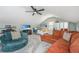 Loft bedroom with a ceiling fan, a bed, an orange sofa, and a TV at 1098 Blue Marlin Dr, Charleston, SC 29412