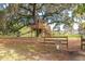Custom treehouse surrounded by fencing, mulch, and mature trees offering a fun outdoor space at 165 Village Ponds Dr, Summerville, SC 29483