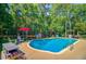 Inviting swimming pool with surrounding patio, featuring comfortable seating and lush greenery, ideal for relaxation at 180 Willowbend Ln, Summerville, SC 29485