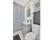 Modern bathroom featuring sleek vanity, stylish shower curtain, and contemporary fixtures for a fresh, clean aesthetic at 2215 Suffolk St, North Charleston, SC 29405