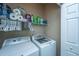 Laundry room with a modern washer and dryer, along with ample storage shelves at 309 Hathaway Dr, Goose Creek, SC 29445