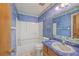 Full bathroom with shower and tub combo and blue countertop at 312 Woodward Blvd, Summerville, SC 29483