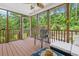Relaxing screened porch with wood flooring, ceiling fan, and views of the lush backyard at 340 Stefan Dr, Charleston, SC 29412