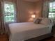 This bedroom offers hardwood floors, soft lighting, neutral decor and large window to wooded outdoors at 3646 Hilton Dr, Johns Island, SC 29455