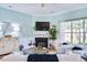 Cozy living room with a fireplace, comfortable seating, and bright natural light at 6159 Fieldstone Cir, Charleston, SC 29414