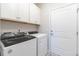 Well-equipped laundry area with modern washer and dryer, complemented by upper cabinets for storage at 754 Blue Iris Way, Summerville, SC 29486