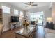 Inviting living room featuring neutral tones, wood floors, and a sliding glass door to outdoor space at 754 Blue Iris Way, Summerville, SC 29486