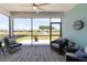 Relaxing screened porch overlooking the water feature, with comfortable seating and serene surroundings at 754 Blue Iris Way, Summerville, SC 29486