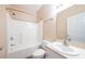 Bathroom featuring tub/shower combo, a white toilet, and vanity with a sink at 7812 Spring Creek Rd, North Charleston, SC 29418