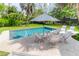 Backyard pool with patio, lounge chairs, umbrella, and landscaping at 932 Middle St, Sullivans Island, SC 29482