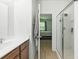 Bathroom with a glass enclosed shower with views into the bedroom at 9815 Seed St, Ladson, SC 29456