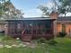 Covered back porch with outdoor seating area, brick accents, and easy access to the backyard at 106 Labrador Ct, Summerville, SC 29485