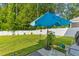 Lush backyard with a well-maintained lawn, privacy fence, and a blue umbrella for outdoor relaxation and enjoyment at 108 Rusting Link Rd, Summerville, SC 29483