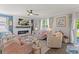 Cozy living room featuring a modern fireplace, ample seating, and natural light at 108 Rusting Link Rd, Summerville, SC 29483