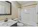 Bright bathroom with a vanity, a framed mirror and a shower over tub combination at 109 Dovetail Cir, Summerville, SC 29483