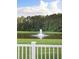 Scenic backyard view showcases a tranquil pond with a fountain, surrounded by lush greenery and mature trees at 1130 Plantation Overlook Dr, Moncks Corner, SC 29461