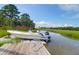 Boat docked on the water, offering a serene waterfront view and easy access for boating at 1468 N Relyea Ave, Charleston, SC 29412