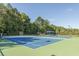 Community tennis courts with fresh blue and green surfaces, framed by mature trees at 1682 Mermentau St, Mount Pleasant, SC 29466