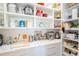 Well-stocked pantry features open shelving, white cabinets, and a variety of kitchen appliances and food items at 2312 Rushland Landing Rd, Johns Island, SC 29455