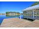 Picturesque view of a dock with a gazebo next to a calm lake reflecting the surrounding trees at 292 Calm Water Way, Summerville, SC 29486