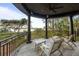 The covered balcony features speakers and comfortable seating, perfect for relaxing at 3121 Marshgate Dr, Seabrook Island, SC 29455