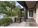 Inviting covered porch featuring wood flooring and stylish railings, offering a cozy spot for outdoor relaxation at 3121 Marshgate Dr, Seabrook Island, SC 29455