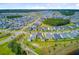 A Primary-planned community with colorful homes, a serene lake, and mature trees seen from an aerial view at 357 Parish Farms Dr, Summerville, SC 29486