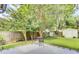 Serene backyard featuring a well-manicured lawn, mature trees, charming patio furniture, and privacy fence for outdoor enjoyment at 5406 Dwight Dr, North Charleston, SC 29420