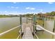 View of a dock with boat lift and a charming covered area to enjoy the views and the waterfront at 627 Barbados Dr, Charleston, SC 29492