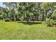 Large backyard with shade trees and a garden area, providing a serene outdoor escape at 7274 Commodore Rd, Hollywood, SC 29449