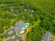 Aerial shot of community pool and clubhouse surrounded by lush landscaping and mature trees at 9175 Spring Branch Ct, North Charleston, SC 29406