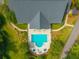 Aerial of pool and pool house with lounging and manicured green space at 9175 Spring Branch Ct, North Charleston, SC 29406